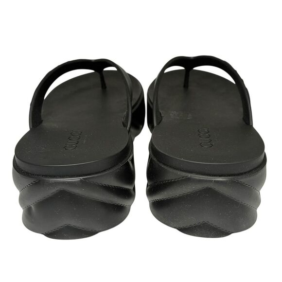 Gucci Rubber Chevron Logo Platform Thong Sandals Black Size 37 Box & Dust Bag - Picture 9 of 13